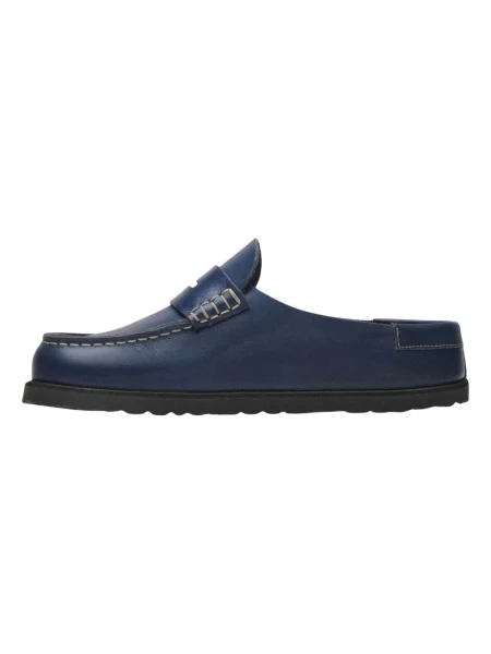 Lniane klapki mules Birkenstock niebieskie
