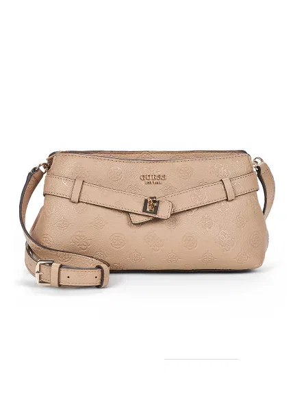 Crossbody kabelka Guess s autogramom béžová