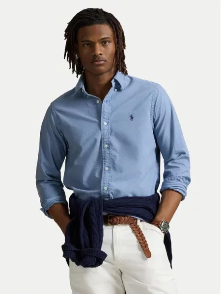 Srajca Polo Ralph Lauren z dolgimi rokavi keper modra