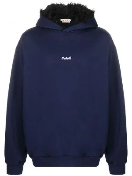 Hanorac cu glugă Marni cu broderie albastru