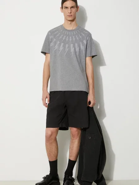 Neil Barrett t-shirt Fairisle Thunderbolt Slim z nadrukiem szary