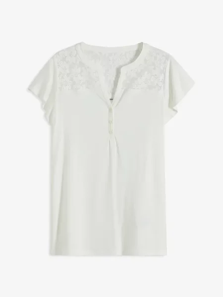 T-shirt z dekoltem henley z mieszanki biała