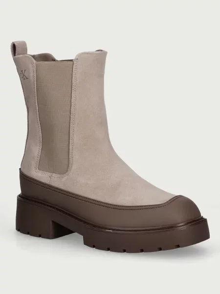 Calvin Klein kotníkové Chelsea boty na platformě semišové CHUNKY CHELSEA BOOT SUE EM béžové