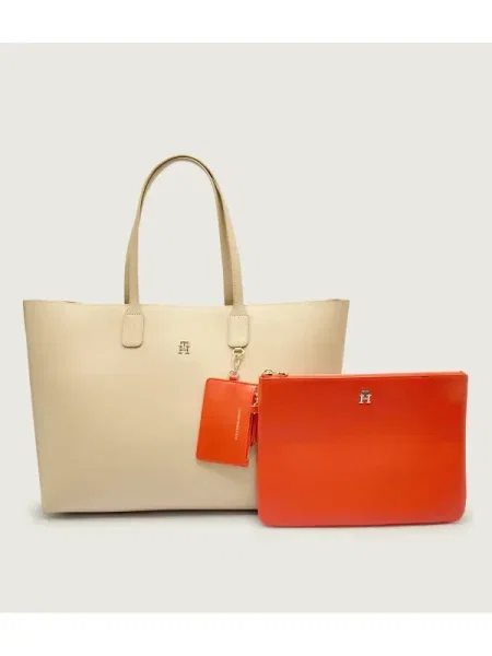 Tommy Hilfiger Geantă shopper cu două fețe + borsetă ICON bej