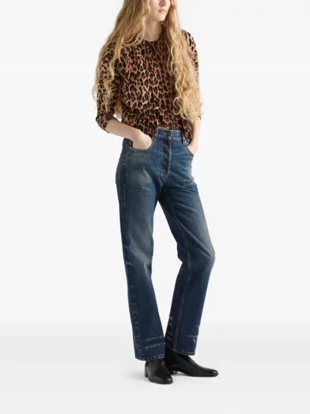 Tricou Prada tricotate cu imagine cu model leopard maro