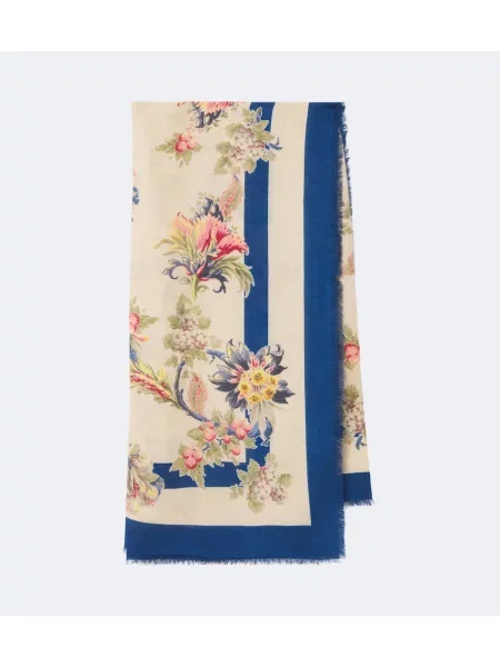 Fular Etro din cașmir cu model floral alb