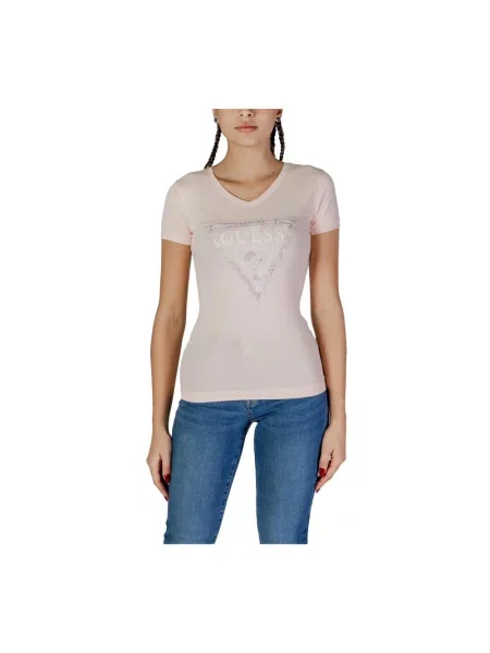 Kryształ górski koszulka Guess z dekoltem w serek z krótkim rękawem biała