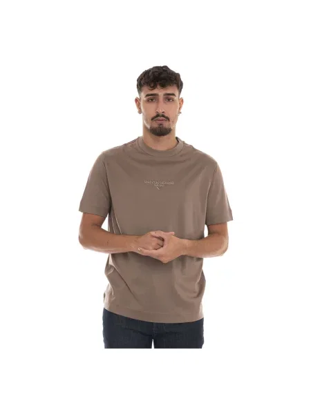 Koszulka Emporio Armani z logo brązowa