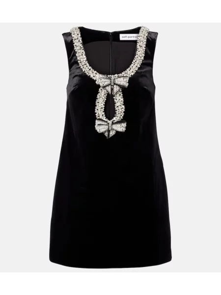 Rochie Self-portrait de catifea de cristal negru