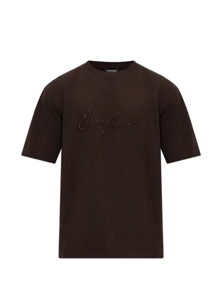Scurt tricou Emporio Armani cu broderie maro