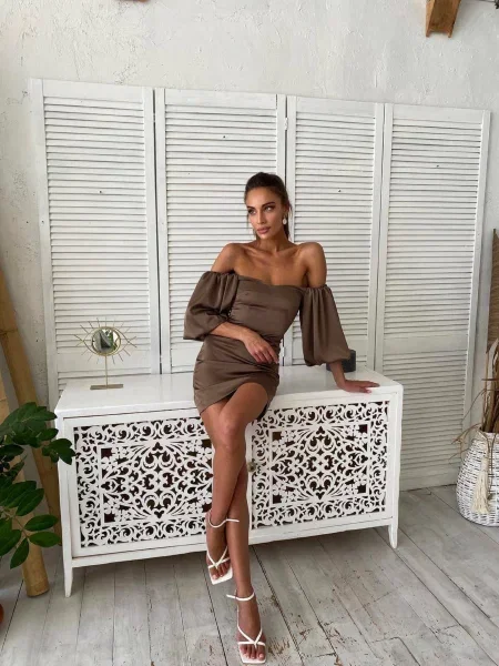 Сукня міні Milirud світло-коричневий шовк коричнева