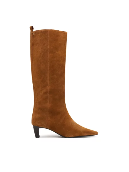 Cizme Tommy Hilfiger Kitten Heel Suede High Boot deschis maro