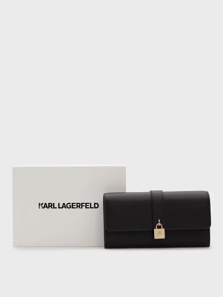 Кожаный кошелек Karl Lagerfeld с автографом черный
