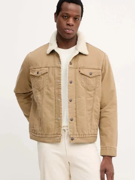 Levi's jachetă scurtă pentru bărbați din catifea reiată TYPE 3 SHERPA bej
