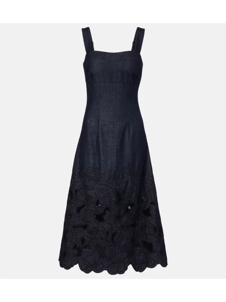 Sukienka jeansowa Veronica Beard w kwiatki garniturowa do kolan niebieska
