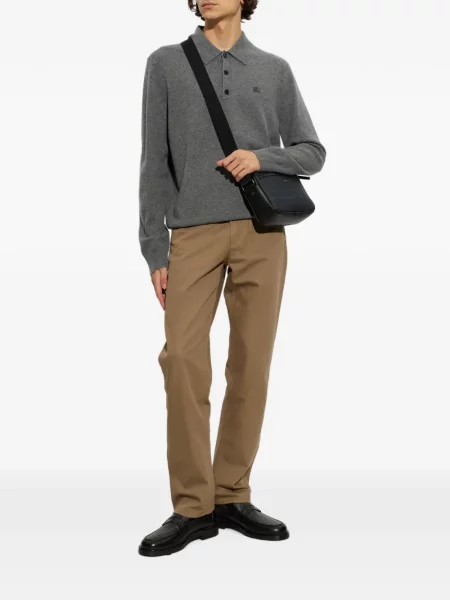 Lung tricou polo Burberry din cașmir gri