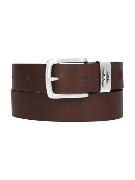Pasek Emporio Armani skórzany z logo brązowy