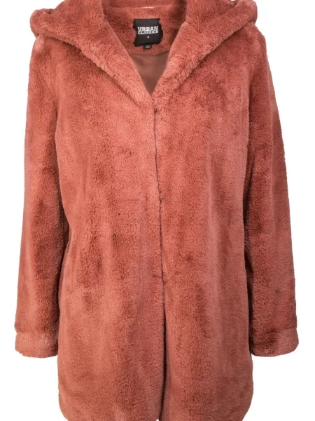 Urban Classics Átmeneti kabátok Ladies Hooded Teddy Coat rózsa / sötét-rózsaszín rózsaszín