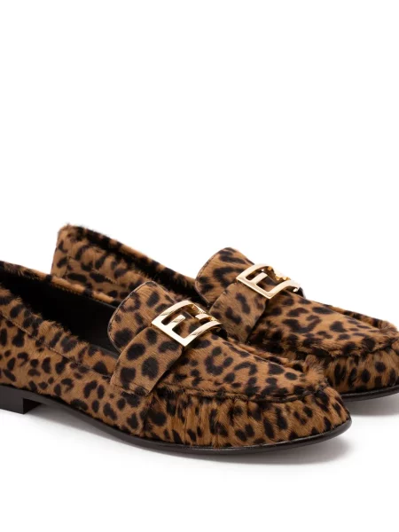 Loafersy Fendi z nadrukiem w panterkę brązowe