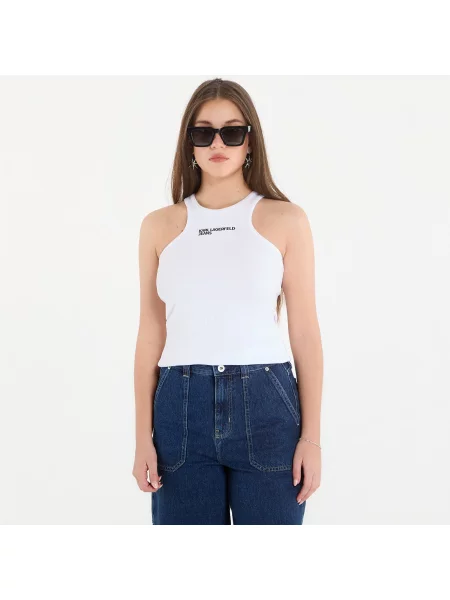 Tílko Karl Lagerfeld Jeans Ribbed Logo Tank White M bílé