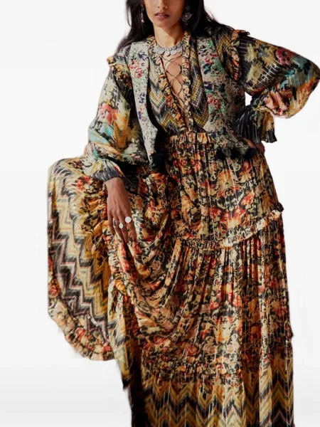 Kamizelka Hemant And Nandita żakardowa z koralikami brązowa