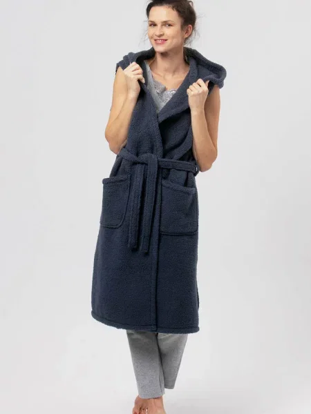 Теплый однотонный халат LHW синій