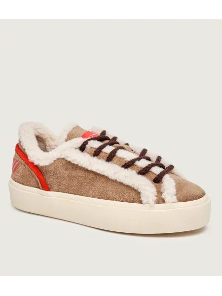 INUIKII Căptușite sneakers Lila Lace-Up | piele întoarsă | shearling cu adaos de lână bej