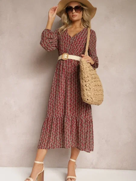 Rochie cu Decolteu Triunghiular și în Talie Abido bordo