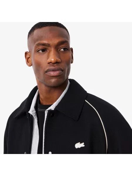 Lacoste Wełniana Kurtka Varsity Z Naszywkami czarny