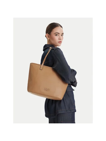 Torba tote z aplikacją z logo model ‘Evrim’ Liu Jo White brązowa