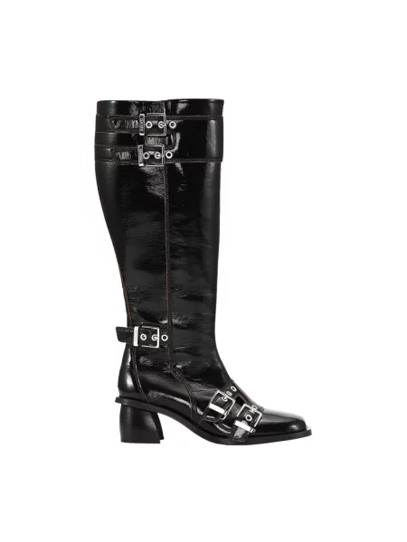 GANNI kozaki Feminine Buckle High Boot Naplack na słupku czarny