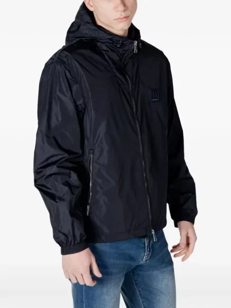 Geacă Armani Exchange cu glugă cu autograf albastru