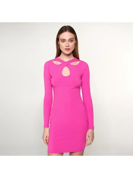 Sinsay Mini šaty z žebrovaného úpletu Růžová