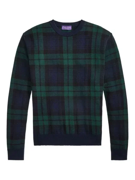 Pulover Ralph Lauren Purple Label în carouri cu decolteu rotund verde