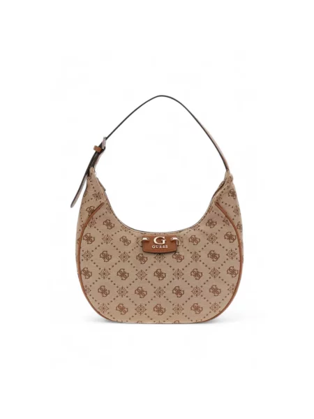 Torebka hobo Guess żakardowa beżowa