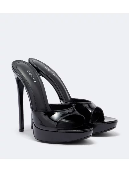 Кожени сандали Gucci на платформе от лакирана кожа черно