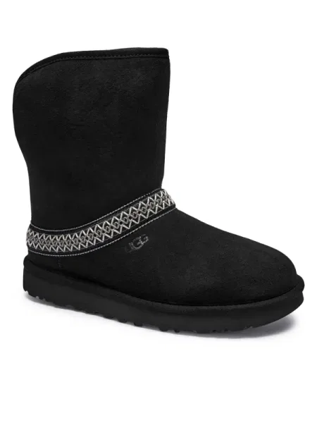 UGG De piele bocanci CLASSIC SHORT CRESCENT cu adaos de lână negru