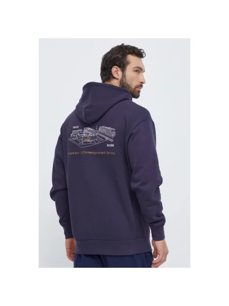 Puma bluza granatowy z kapturem z nadrukiem niebieska