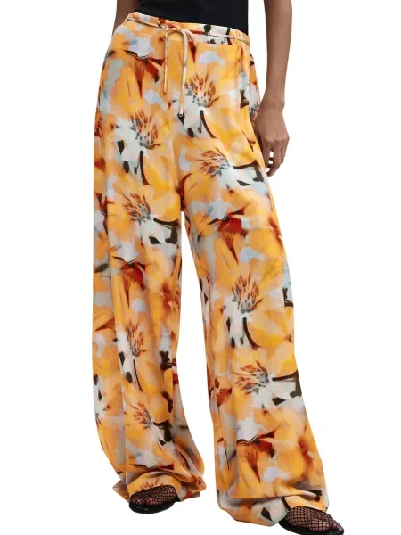 Pantaloni Desigual cu model floral alb