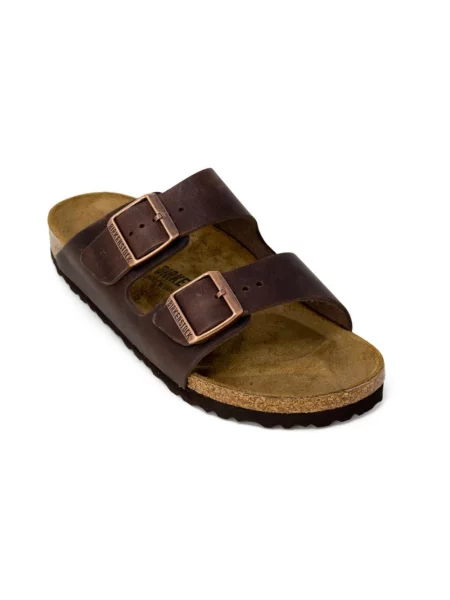 Sandały Birkenstock skórzane na ramiączkach brązowe