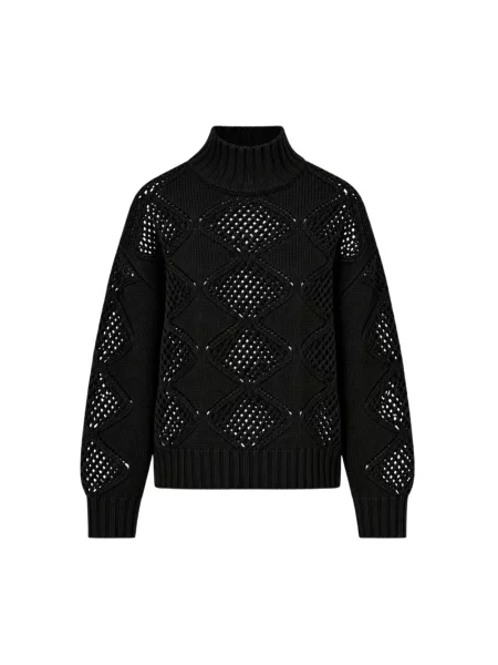 Sweter z golfem Liu Jo wełniany z nadrukiem do golfa czarny