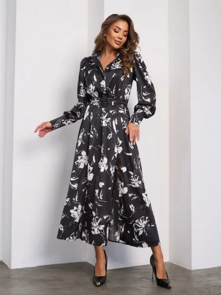 Сукня міді ISSA Plus шовк чорний