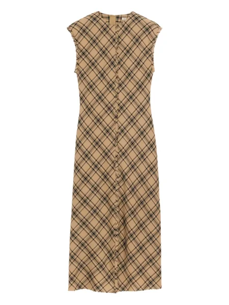 Rochie maxi Ami Paris de lână în carouri lungă maro