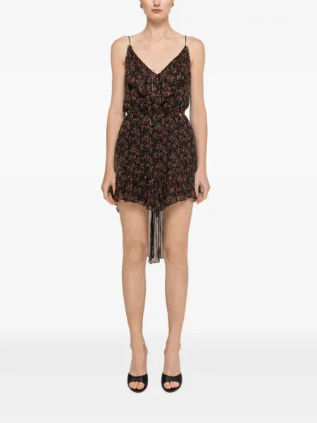 Rochie mini Nissa de mătase asimetrică negru