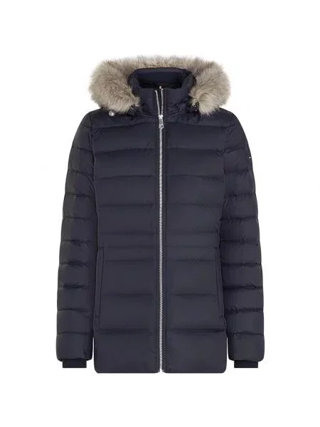 Lniana kurtka puchowa Tommy Hilfiger niebieska