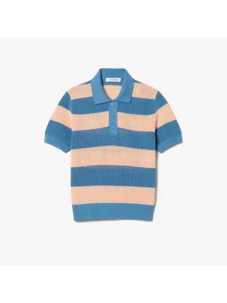 Lacoste Bluzka Z Kołnierzykiem Polo Z Krótkim Rękawem W Paski Regular Fit niebieska