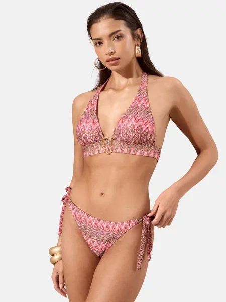 Lipsy Slip costum de baie / maro / roz pal / roșu bej