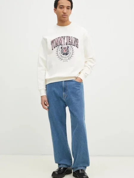 Tommy Jeans Bombažen pulover bež