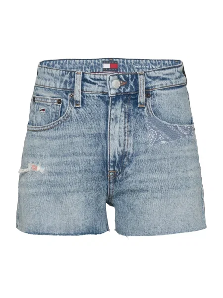 Tommy Jeans pantaloni scurți jeans uni high waist albastru