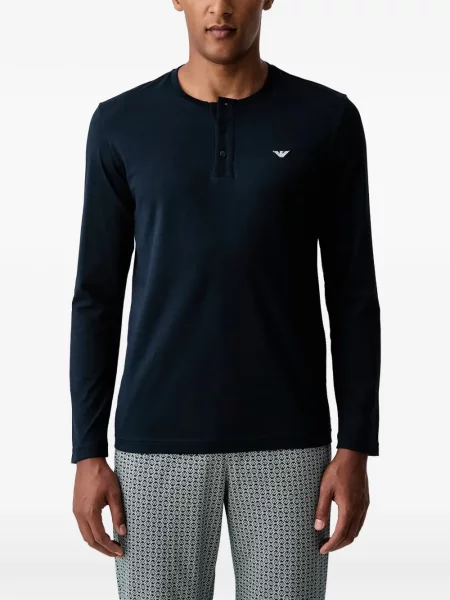 Pijamale Emporio Armani cu broderie cu imprimeu geometric albastru